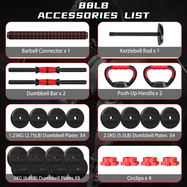 4 in 1 Adjustable Weight Dumbbell Set, Versatile Weights Home Gym Equipment with Dumbbell, Barbell, Kettlebell for Total Body