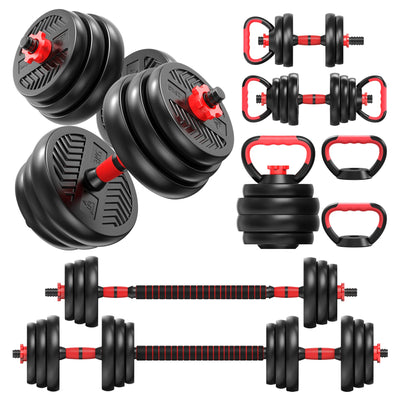 4 in 1 Adjustable Weight Dumbbell Set, Versatile Weights Home Gym Equipment with Dumbbell, Barbell, Kettlebell for Total Body