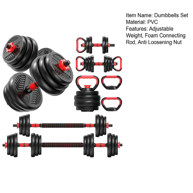 4 in 1 Adjustable Weight Dumbbell Set, Versatile Weights Home Gym Equipment with Dumbbell, Barbell, Kettlebell for Total Body