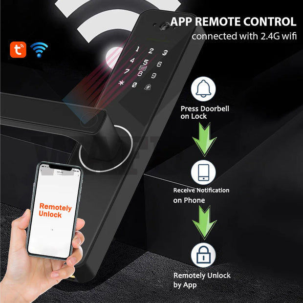 Fingerprint Smart Lock with 120° Wide Angle Camera Smart Doorbell Aluminum Alloy Keyless Entry Lock Handle Biometric for 35-60mm
