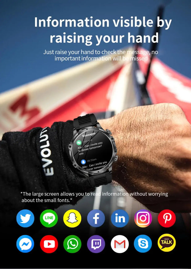 Men Outdoors Sports Smart Watch AK75 Flashlight 700mah Large Battery Bluetooth Calling LED Light Fitness Tracker Smartwatch