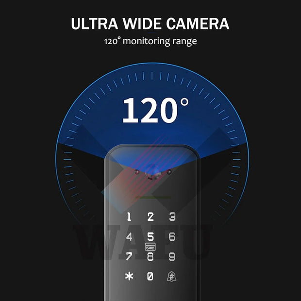 Fingerprint Smart Lock with 120° Wide Angle Camera Smart Doorbell Aluminum Alloy Keyless Entry Lock Handle Biometric for 35-60mm