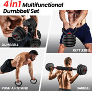 Adjustable dumbbell set 45 lbs (22.5LB Pair) Free Weights set with upgraded nut 4 in 1 Weight Set Used as Kettlebells Barbell Pu