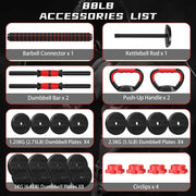 4 in 1 Adjustable Weight Dumbbell Set, Versatile Weights Home Gym Equipment with Dumbbell, Barbell, Kettlebell for Total Body