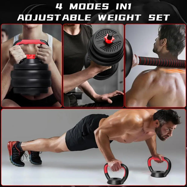 4 in 1 Adjustable Weight Dumbbell Set, Versatile Weights Home Gym Equipment with Dumbbell, Barbell, Kettlebell for Total Body