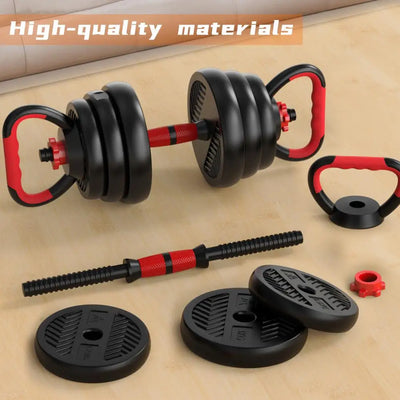 4 in 1 Adjustable Weight Dumbbell Set, Versatile Weights Home Gym Equipment with Dumbbell, Barbell, Kettlebell for Total Body
