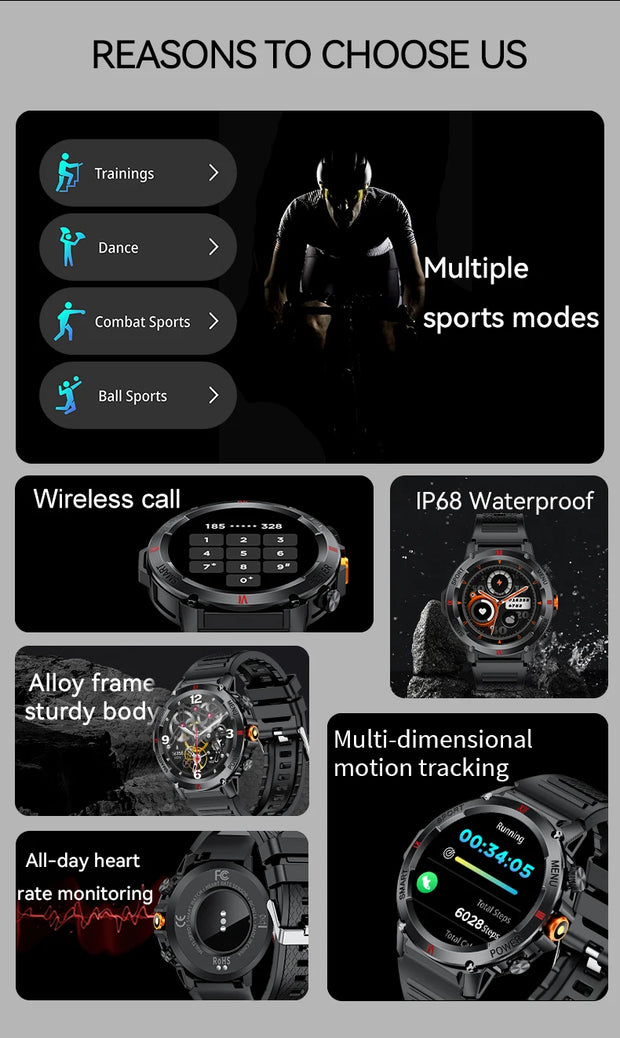 LIGE New LED Flashlight Smart Watches Men Women IP68 Waterproof 100+ Sport Modes Heart Rate Fitness Tracker Outdoor Smartwatch