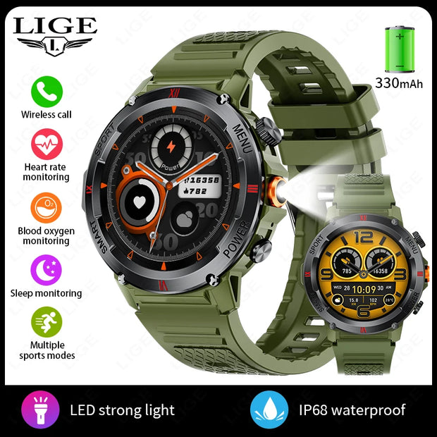 LIGE New LED Flashlight Smart Watches Men Women IP68 Waterproof 100+ Sport Modes Heart Rate Fitness Tracker Outdoor Smartwatch