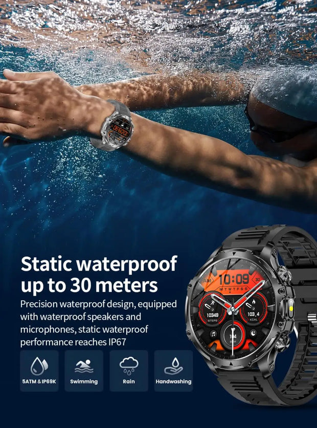 Men Outdoors Sports Smart Watch AK75 Flashlight 700mah Large Battery Bluetooth Calling LED Light Fitness Tracker Smartwatch