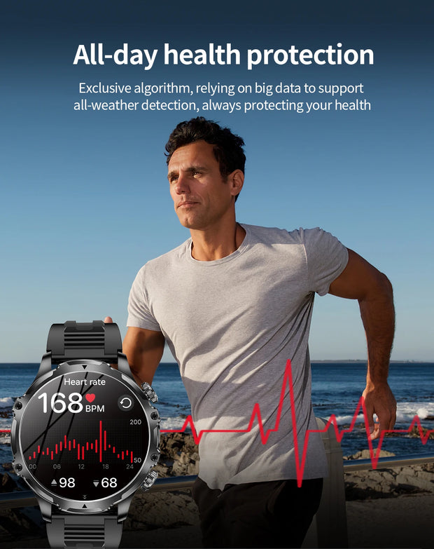 Men Outdoors Sports Smart Watch AK75 Flashlight 700mah Large Battery Bluetooth Calling LED Light Fitness Tracker Smartwatch