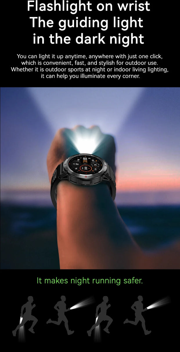 LIGE New LED Flashlight Smart Watches Men Women IP68 Waterproof 100+ Sport Modes Heart Rate Fitness Tracker Outdoor Smartwatch