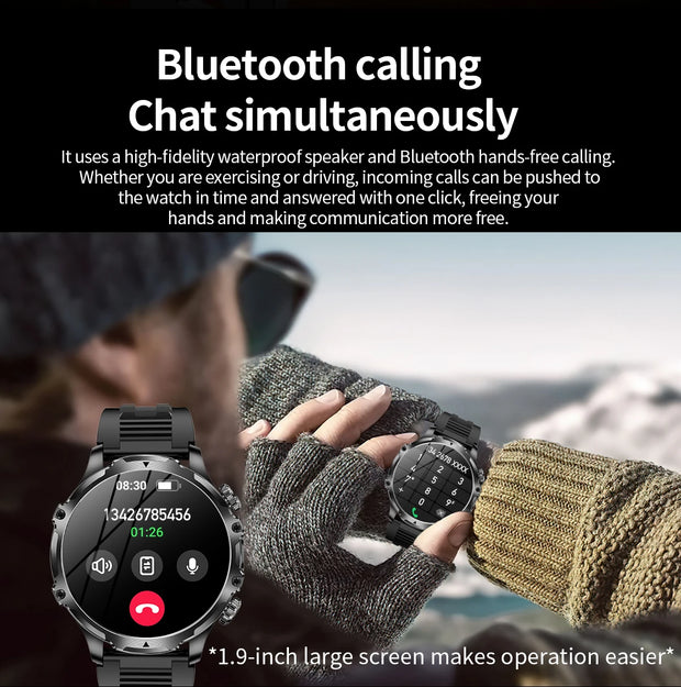 Men Outdoors Sports Smart Watch AK75 Flashlight 700mah Large Battery Bluetooth Calling LED Light Fitness Tracker Smartwatch