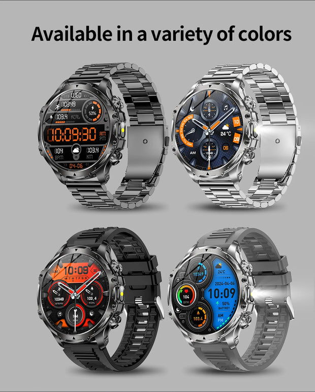 Men Outdoors Sports Smart Watch AK75 Flashlight 700mah Large Battery Bluetooth Calling LED Light Fitness Tracker Smartwatch