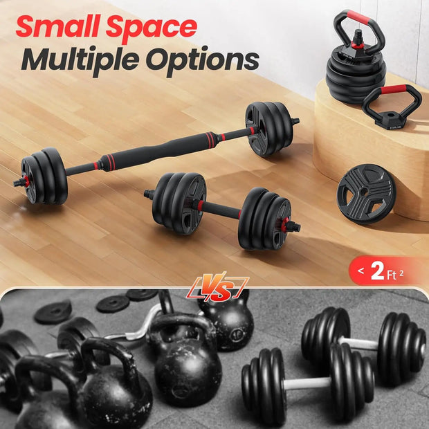 Adjustable dumbbell set 45 lbs (22.5LB Pair) Free Weights set with upgraded nut 4 in 1 Weight Set Used as Kettlebells Barbell Pu
