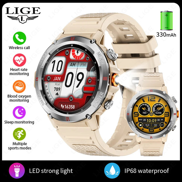 LIGE New LED Flashlight Smart Watches Men Women IP68 Waterproof 100+ Sport Modes Heart Rate Fitness Tracker Outdoor Smartwatch