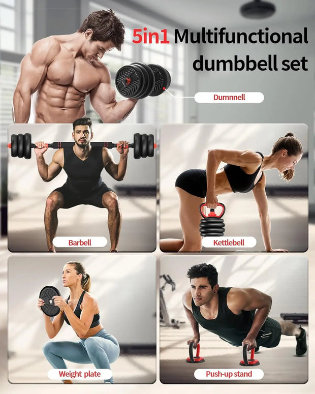 Adjustable Dumbbells 20 lbs Free Weight Set with Connector 4 in1 Dumbbells Set Used as Barbell Kettlebells Push up