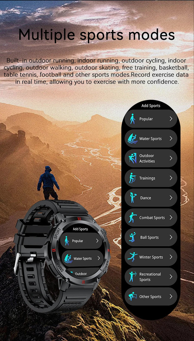 LIGE New LED Flashlight Smart Watches Men Women IP68 Waterproof 100+ Sport Modes Heart Rate Fitness Tracker Outdoor Smartwatch