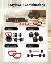 Adjustable Dumbbells 20 lbs Free Weight Set with Connector 4 in1 Dumbbells Set Used as Barbell Kettlebells Push up