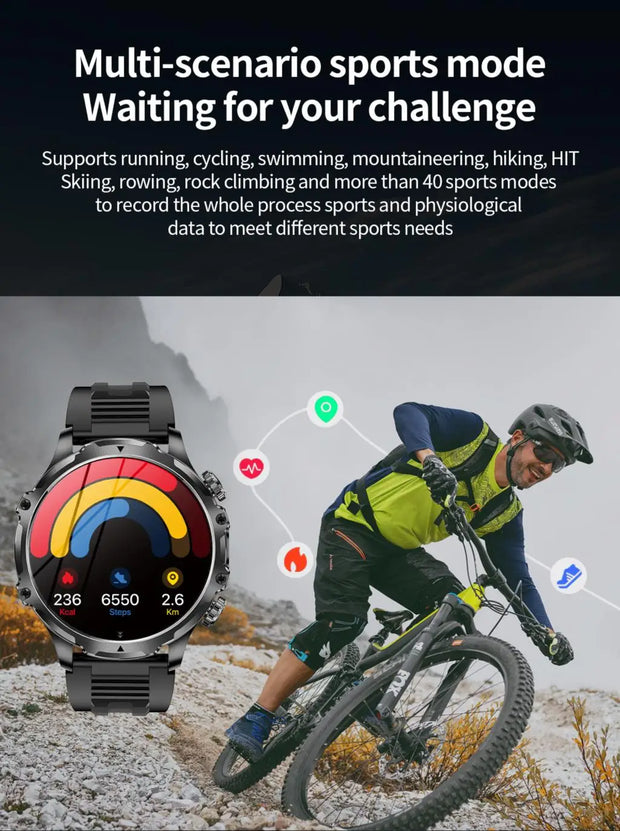 Men Outdoors Sports Smart Watch AK75 Flashlight 700mah Large Battery Bluetooth Calling LED Light Fitness Tracker Smartwatch