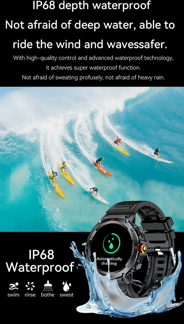 LIGE New LED Flashlight Smart Watches Men Women IP68 Waterproof 100+ Sport Modes Heart Rate Fitness Tracker Outdoor Smartwatch