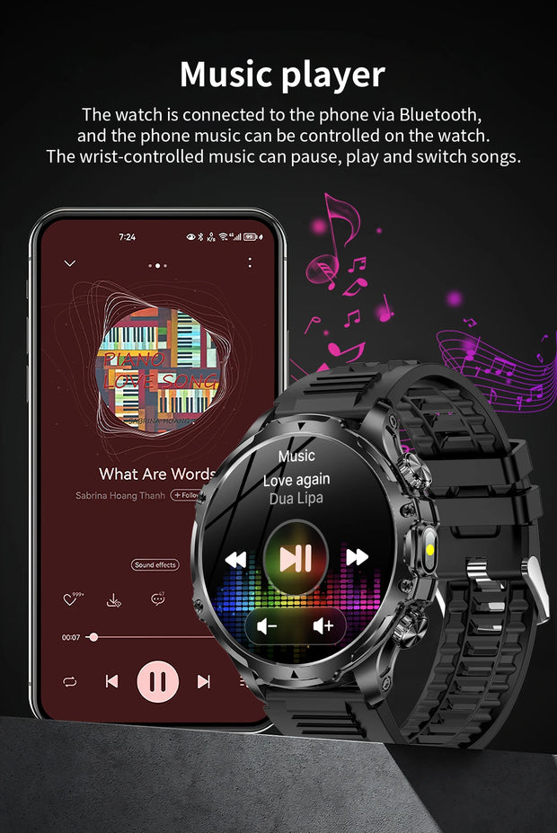 Men Outdoors Sports Smart Watch AK75 Flashlight 700mah Large Battery Bluetooth Calling LED Light Fitness Tracker Smartwatch