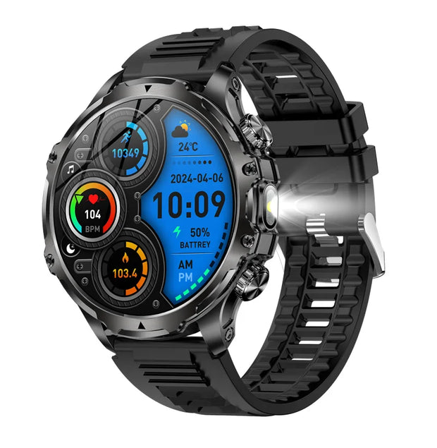Men Outdoors Sports Smart Watch AK75 Flashlight 700mah Large Battery Bluetooth Calling LED Light Fitness Tracker Smartwatch