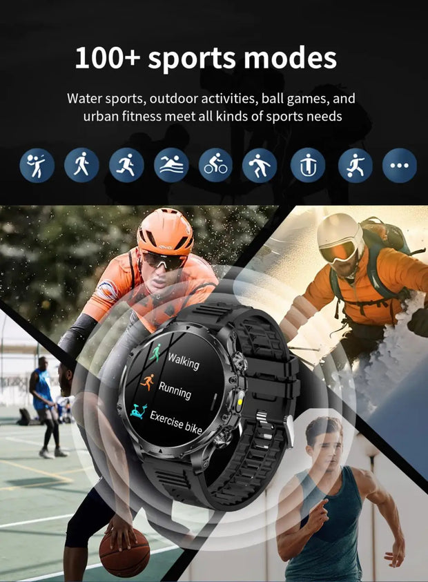 Men Outdoors Sports Smart Watch AK75 Flashlight 700mah Large Battery Bluetooth Calling LED Light Fitness Tracker Smartwatch