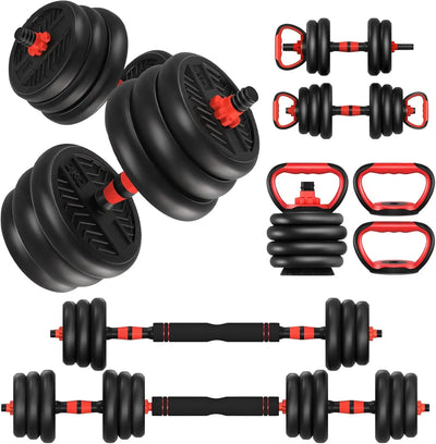 Adjustable Dumbbells 20 lbs Free Weight Set with Connector 4 in1 Dumbbells Set Used as Barbell Kettlebells Push up