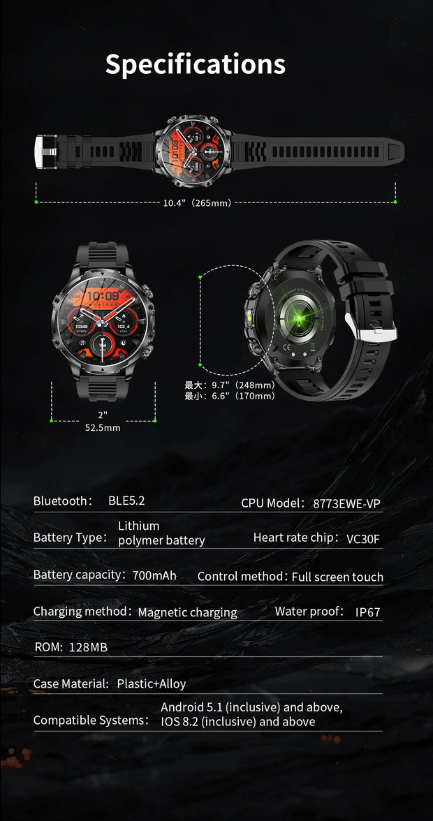 Men Outdoors Sports Smart Watch AK75 Flashlight 700mah Large Battery Bluetooth Calling LED Light Fitness Tracker Smartwatch