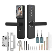 Fingerprint Smart Lock with 120° Wide Angle Camera Smart Doorbell Aluminum Alloy Keyless Entry Lock Handle Biometric for 35-60mm