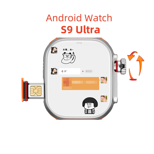 Smart Watch 4G S9 Ultra Android System with Ai Voice Rotating camera WiFi GPS SIM card Smartwatch For men women girls boys child