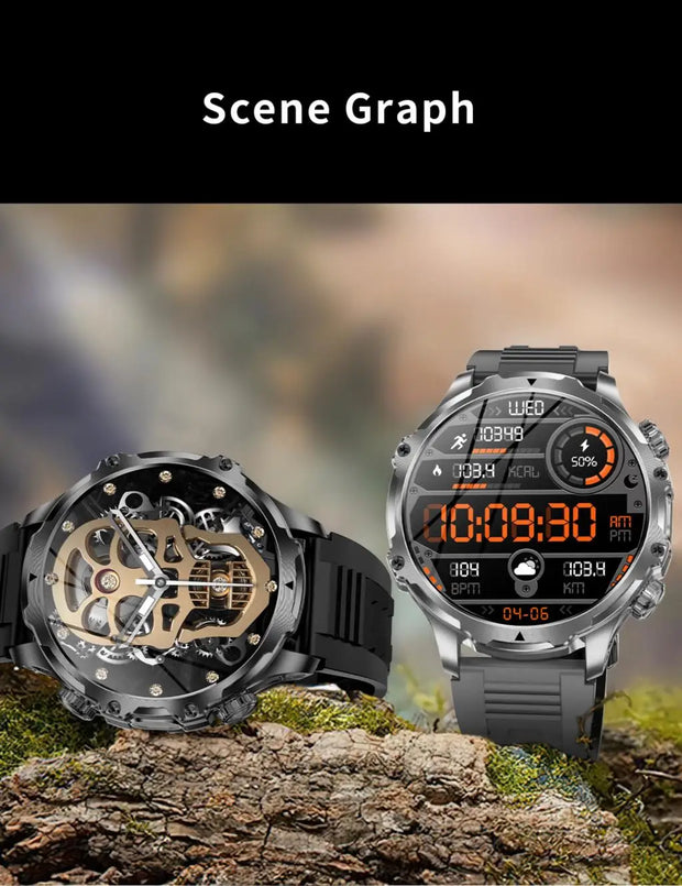 Men Outdoors Sports Smart Watch AK75 Flashlight 700mah Large Battery Bluetooth Calling LED Light Fitness Tracker Smartwatch