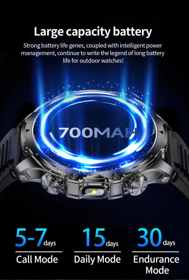 Men Outdoors Sports Smart Watch AK75 Flashlight 700mah Large Battery Bluetooth Calling LED Light Fitness Tracker Smartwatch
