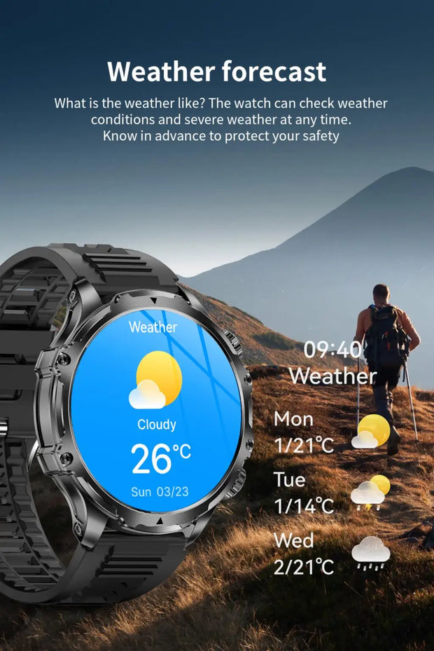 Men Outdoors Sports Smart Watch AK75 Flashlight 700mah Large Battery Bluetooth Calling LED Light Fitness Tracker Smartwatch